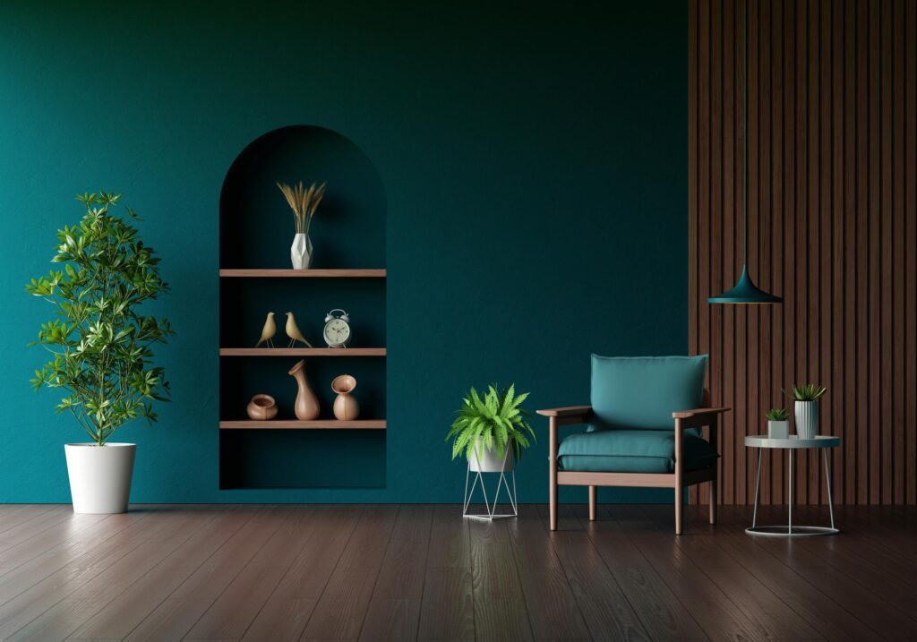 armchair green living room with copy space